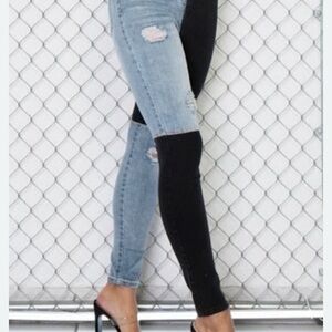 Women's Two-Tone Black and Light Blue Skinny Jeans